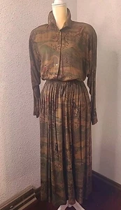 Vintage Ralph Lauren 80s Country Scene Horse Fox Hunt Shirt Skirt Dress Set 8 - Picture 1 of 16