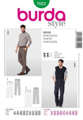 BURDA 7022 MEN'S TROUSERS Sewing Pattern Sizes 34 - 50 Skill: AVERAGE - Image 1 of 4