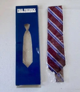 PAUL FREDRICK 100 % Silk Necktie ~ Burgandy/Blue Striped Necktie~ 3.5 in X 57in - Picture 1 of 8