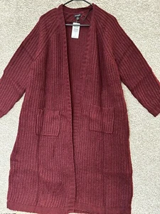 Torrid Red Zinfandel Long Sleeve Chunky Knit Duster Open Cardigan Sweater L (0) - Picture 1 of 7