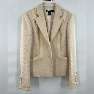 Vintage DKNY cream wool blazer with white leather trim size 4 - Picture 1 of 10