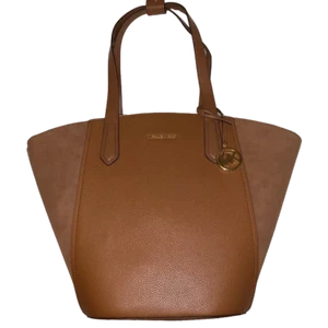 Michael Kors Portia Large Suede Leather Tote Bag Brown/Black/Pink/Green $448 Nwt - Picture 1 of 26