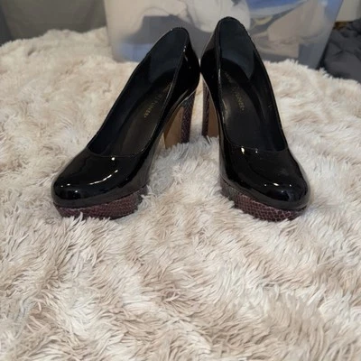 Donald J Pliner 6.5 Evie Patent Leather Chunky Heels in Black/Snake Gorgeous - Image 1 of 4
