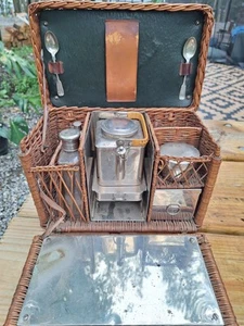Vintage Wicker Picnic Basket Set. 1920s+ Travel Picnic Car Set. - Picture 1 of 8