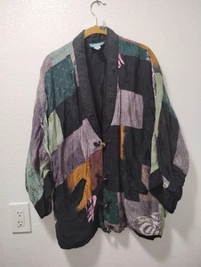 Giacca patchwork trapuntata tribale nativi anni 90 multicolore taglia unica stile bozzolo vintage - Foto 1 di 12