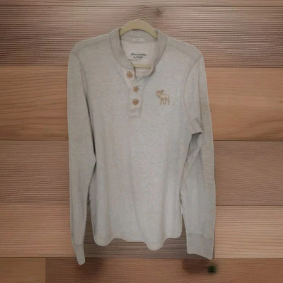 Abercrombie Men Shirt XXL Beige Long Sleeve Knit Henley Long John Button Spelled - Image 1 of 4