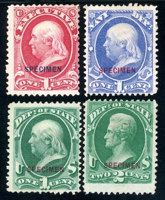 Scott O10s, O35s, O57s, O58s NGAI US 1875 Specimen Overprints SCV $190 - Image 1 of 2