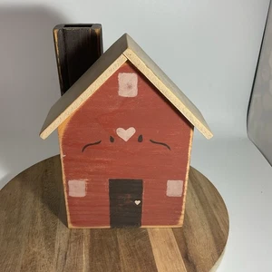 Wooden House Folk Art Fireplace Matchstick Holder 6.5” - Picture 1 of 7