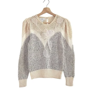 Vintage Ann Katrine Wolle Angora Mischung gemischt Strick verziert Pullover Damen 4 - Bild 1 von 11