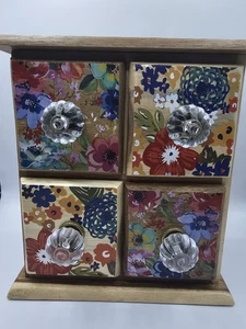Pioneer Woman 4 Drawer Wood Floral Spice / Tea / Coffee Box - Picture 1 of 7