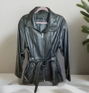 JLC New York Outwear Collared Waist Tie/Zip Up Front Long Leather Jacket Sz M - Picture 1 of 17