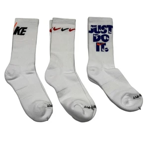 NUEVO Paquete de 3 calcetines Nike Crew blancos Dri-FIT Just Do It logotipo colorido atlético talla L - Imagen 1 de 7