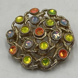 SARAH COVENTRY Signed "Moon Lites" Iridescent Multicolored Rhinestone Brooch - Picture 1 of 12