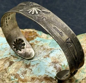 1930’s Navajo GARTEN DER GÖTTER Handmade Whirling Logs Sterling Cuff Bracelet - Bild 1 von 17