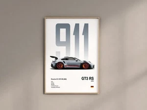 Porsche GT3 RS Car poster Printabel Poster Prints Wall Kids Boys Room German - Picture 1 of 5