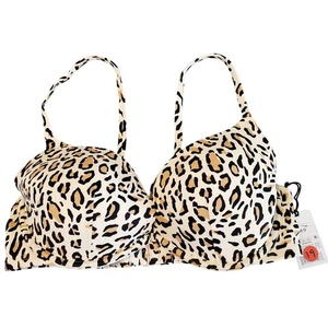 Shade & Shore Women's 36D Lightly Lined Leopard Print Bikini Swim Top New - Picture 1 of 4