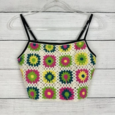 Vintage Crochet Floral Crop Top Sz Small Bralette Boho Hippie Festival Coquette - Image 1 of 4