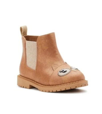 Bota de búho marrón Chelsea Critter talla 3 para niñas pequeñas Wonder Nation  Foto 1 de 4