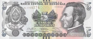 HONDURAS P-98b 5 Lempiras 2014 UNC - Imagen 1 de 2