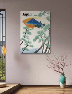 Póster de viaje vintage de los ferrocarriles del gobierno japonés de la década de 1930 con impresión en lienzo - Imagen 1 de 4