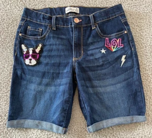 Jordache Girls LOL Dog Bermuda Jean Shorts Adjustable Waist Size 14 - Picture 1 of 14