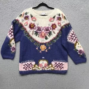 Jennifer Reed Sweater Womens M Floral Mohair Hand Knit Cottagecore Grannycore - Picture 1 of 11