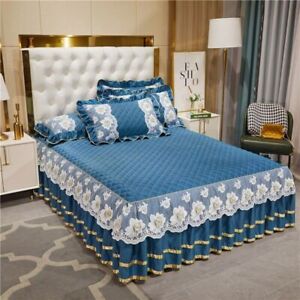 Lace Flowers Bed Sheet Mattress Cover Bedspread Cotton Bed Skirt Pillowcases