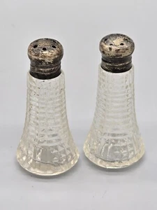 Antique Crystal & Sterling Glass Salt Pepper Shaker Set - Picture 1 of 3