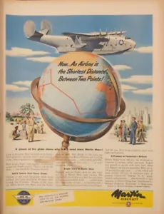 Pubblicità stampa aereo Martin Mars 1945 vintage Martin Mars hotel volante - Foto 1 di 1