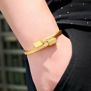 Men Women Stainless Steel Gold Silver Cable Wire Bracelet Bangle Fashion Jewelry - Picture 1 of 43