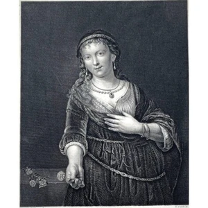 Original 19th Century Engraving - "REMBRANDT'S DAUGHTER" Engraved by W. French - Picture 1 of 2