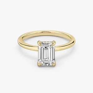 1 Ct Emerald Cut Lab Grown Diamond Hidden Halo Engagement Ring 14k Yellow Gold - Picture 1 of 5