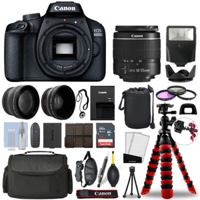Canon EOS 4000D / T100 SLR Camera w/ 18-55mm+ 16GB 3 Lens Ultimate Accessory Kit - Image 1 of 4