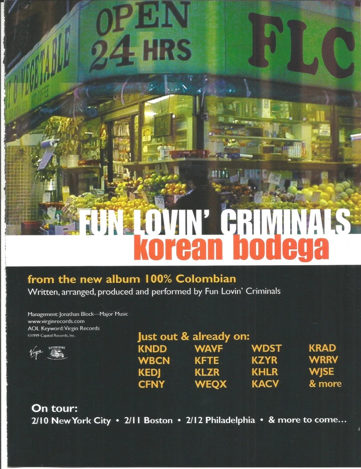 FUN LOVIN CRIMINALS Vintage 1999 Korean PROMO TRADE AD Poster for Colombian CD - Image 1 of 1