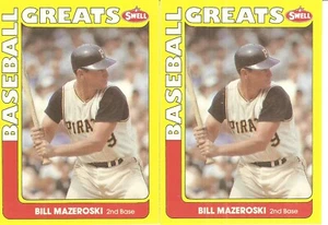 2 CARD 1990 SWELL GREATS BILL MAZEROSKI BASEBALL CARD LOT #60 - Picture 1 of 1