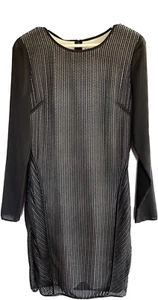 Reiss Chloe Bodycon Dress with Long Sheer Sleeves UK 12 Stretch Chevron Mesh - Picture 1 of 9