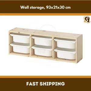 IKEA TROFAST Wall Storage Unit Light White Stained Pine 93x21x30cm With 6 Boxes - Picture 1 of 5