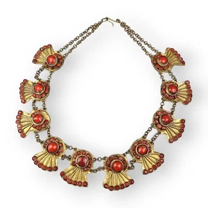 Nepalese Tibetan Necklace Red Coral Glass Brass Chain Ethnic Traditional Vintage - Picture 1 of 12