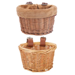 Retro Bike Basket Wicker Woven Kid Bicycle Front Basket Handlebar Storage Basket - Picture 1 of 14