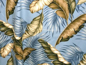 PAIR 98 x 52 Tropical Hawaiian Cot. Barkcloth Fabric Drapes ~Banana Leaves-Slate - Picture 1 of 3