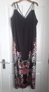 **** NEXT BLACK FLORAL LONG SILKY NIGHTDRESS, UK 12 **** - Picture 1 of 2