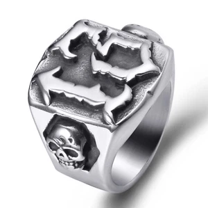 Anillos de motociclista de acero inoxidable número 13 para cráneo para hombre, alto pulido, negro plateado - Imagen 1 de 7