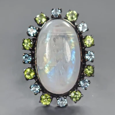 Anillo de piedra lunar natural hecho a mano de 35 quilates + plata de ley 925 talla 8/R439407 Foto 1 de 4