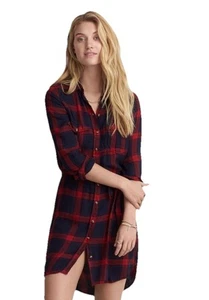 America Eagle Plaid Dress Size M Long Sleeve Blue Red Flannel - Picture 1 of 6