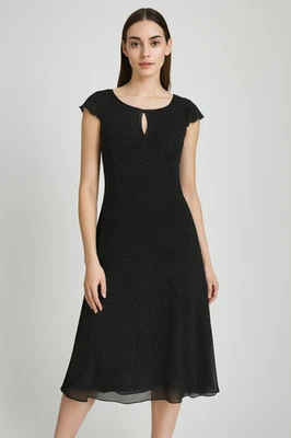 Vintage Ann Taylor Dress Womens 12 Black Silk Polka Dot Midi Fairy Whimsigoth - Image 1 of 4