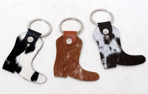 Juego de 3 Llaveros 100% Natural Piel de Vaca Bota en Forma de Cuero Pelo en Llavero B1 - Imagen 1 de 8