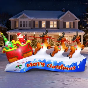 12FT Long Christmas Inflatables Outdoor Decorations, Santa Claus on Sleigh an... - Bild 1 von 8