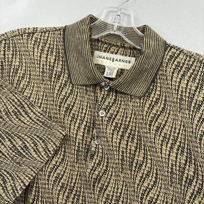 Jhane Barnes Polo Shirt Mens Medium Tan Black Geometric Abstract Cotton Vintage - Image 1 of 4