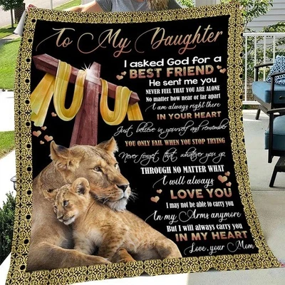 To My Daughter Lion Fleece Blanket Gift Birthday Holiday From Mom For Daughter - Image 1 of 4