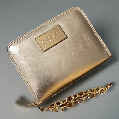 Versace Parfums Card Holder Travel Gold Wristlet Bag, purse  Clutch With Chain - Image 1 of 4